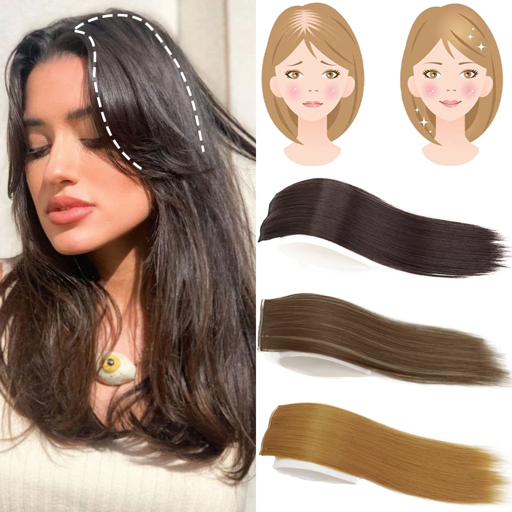 Synthetic Invisable Seamless Straight Hair Pads Clip In One Piece Hair Extension Increase Hair Volume Top Side Cover For Women