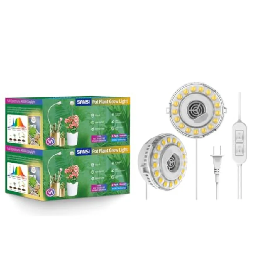 

SANSI Indoor Plant Grow Light LED Pot Clip Full Spectrum 4000K Dimmable 4-Level Auto On Off Timer 3 6 12 Hrs Puck Light for Ind