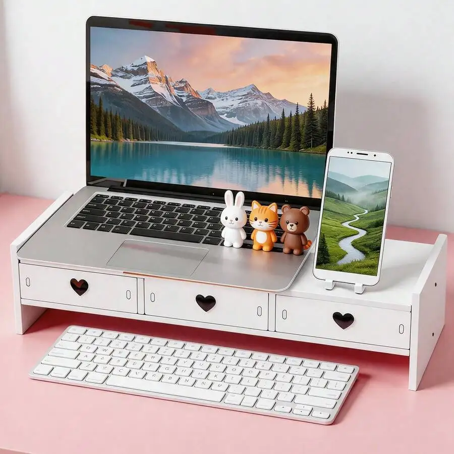 Computer Monitor Riser With Drawer Keyboard Storage Rack For Desk Organization Desk Shelf Organizer For Laptop
