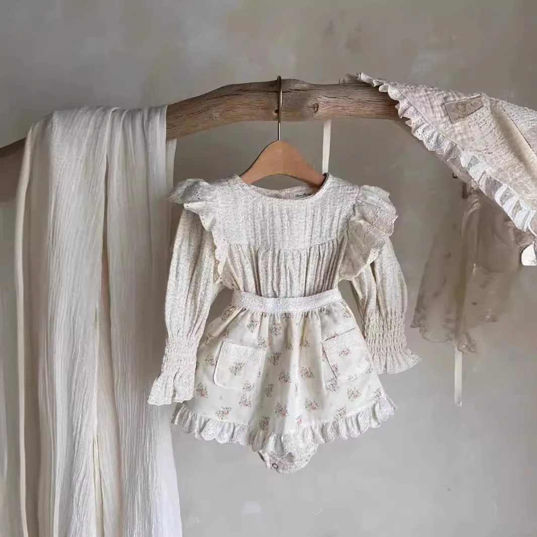 Mini-jupe en coton avec poche en dentelle pour bébé fille, joli tablier pour tout-petit, jupes de princesse florales douces, nouveau, automne, 2025