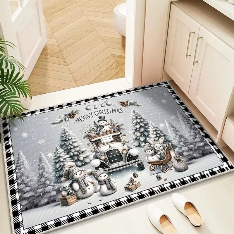 VIKAMA Winter Gnome Doormat Blue Santa Snowman Soft Printed Washable Mat for Entryway Indoor Xmas Home Decoration