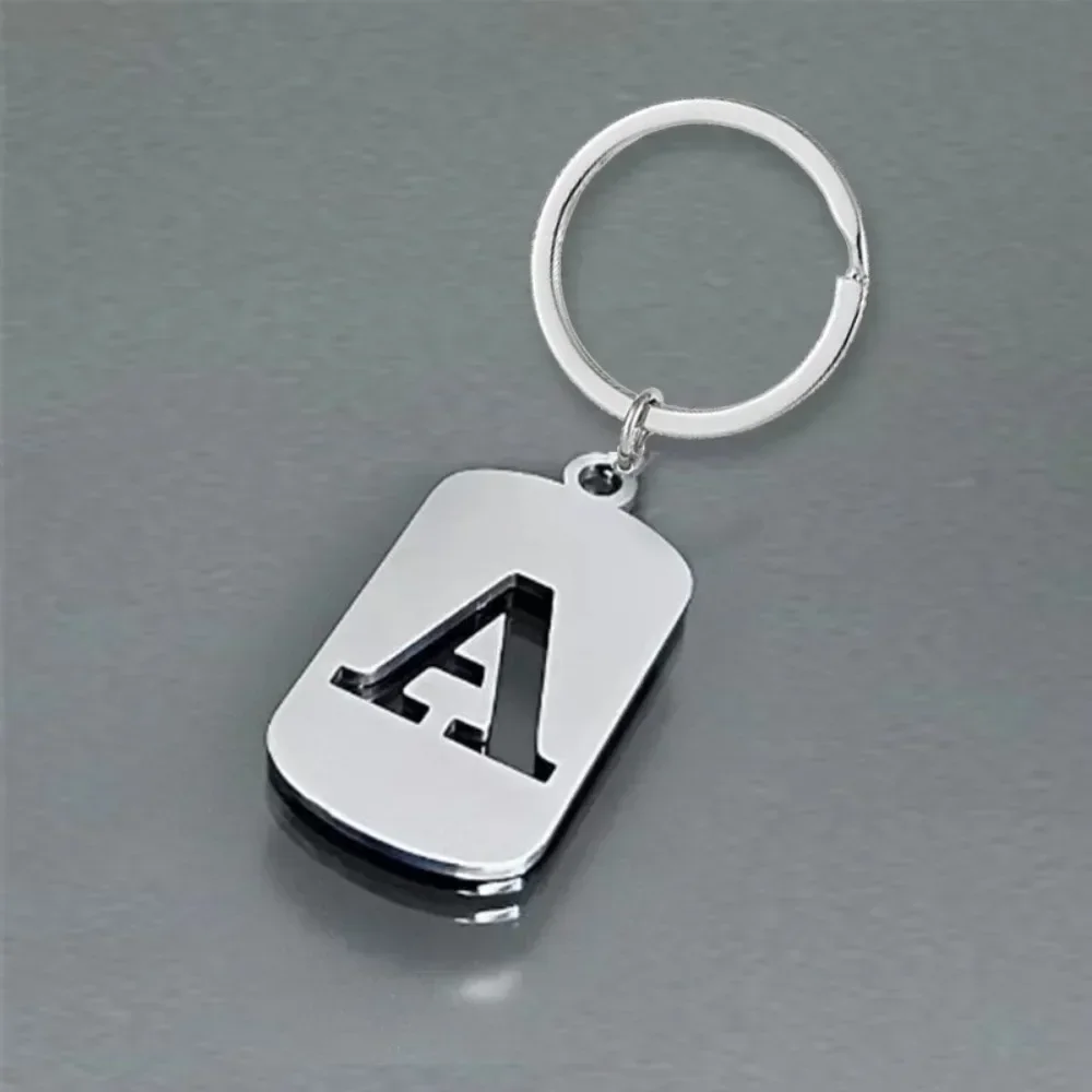 Stainless Steel Hollow English Letter Tag Key Chains Smooth ABC Personalized Keychains Handbag Ornament Backpack Car Pendant