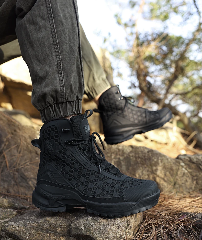 Neue Hochwertige Leder-Arbeitsstiefel für Herren, Hohe Herren-Wüstenkampfstiefel, Rutschfeste Outdoor-Wanderschuhe, Herren-Motorradstiefel – Detail 23
