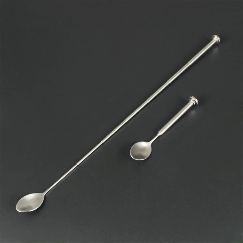 Stainless Steel Retractable Bar Spoon Bar Tools Bartender Cocktail Mixing Spoon Telescopic Extendable Long Spoon Pocket