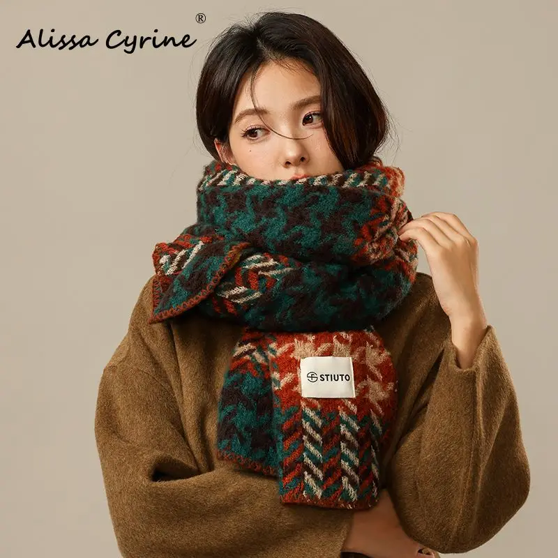 Imitation Cashmere Women Scarf Winter Ladies Preppy Style Vintage Houndstooth Scarve Pashmina Mujer Foulard Bufanda Wrap Shawl