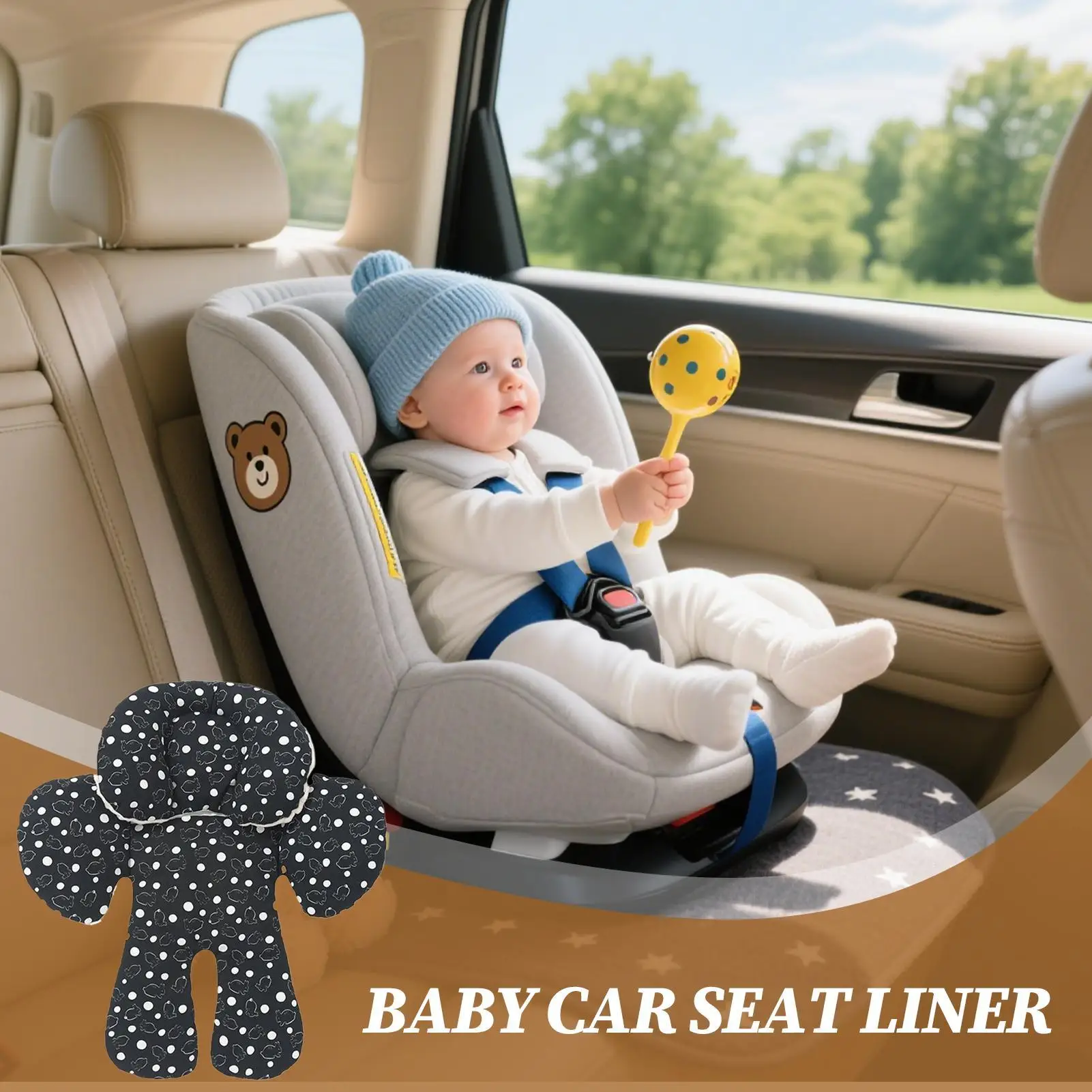 Baby Car Seat Cushion Car Seat Insert Support For Kids Removable Head Support Adjustable Height Protector Cover Cushion For