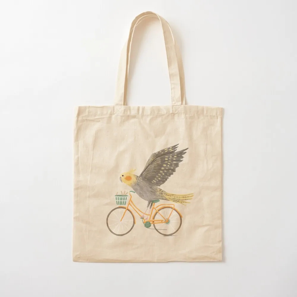 

Cockatiel on a Bicycle Tote Bag personalized tote shoping bag large size bags Canvas Tote Bag