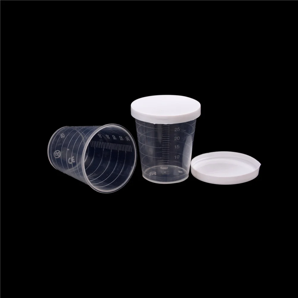 10Pcs 30ml Plastic Lab Test Liquid Measuring Cups with Cap - Durable Test Container Cups