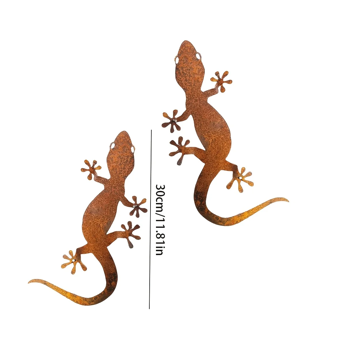 [2D Flach] 2-tlg. Rusty Metal Gecko Wall Art Set, Weatherproof Garden Silhouette Decor, for Fence & Outdoor Yard