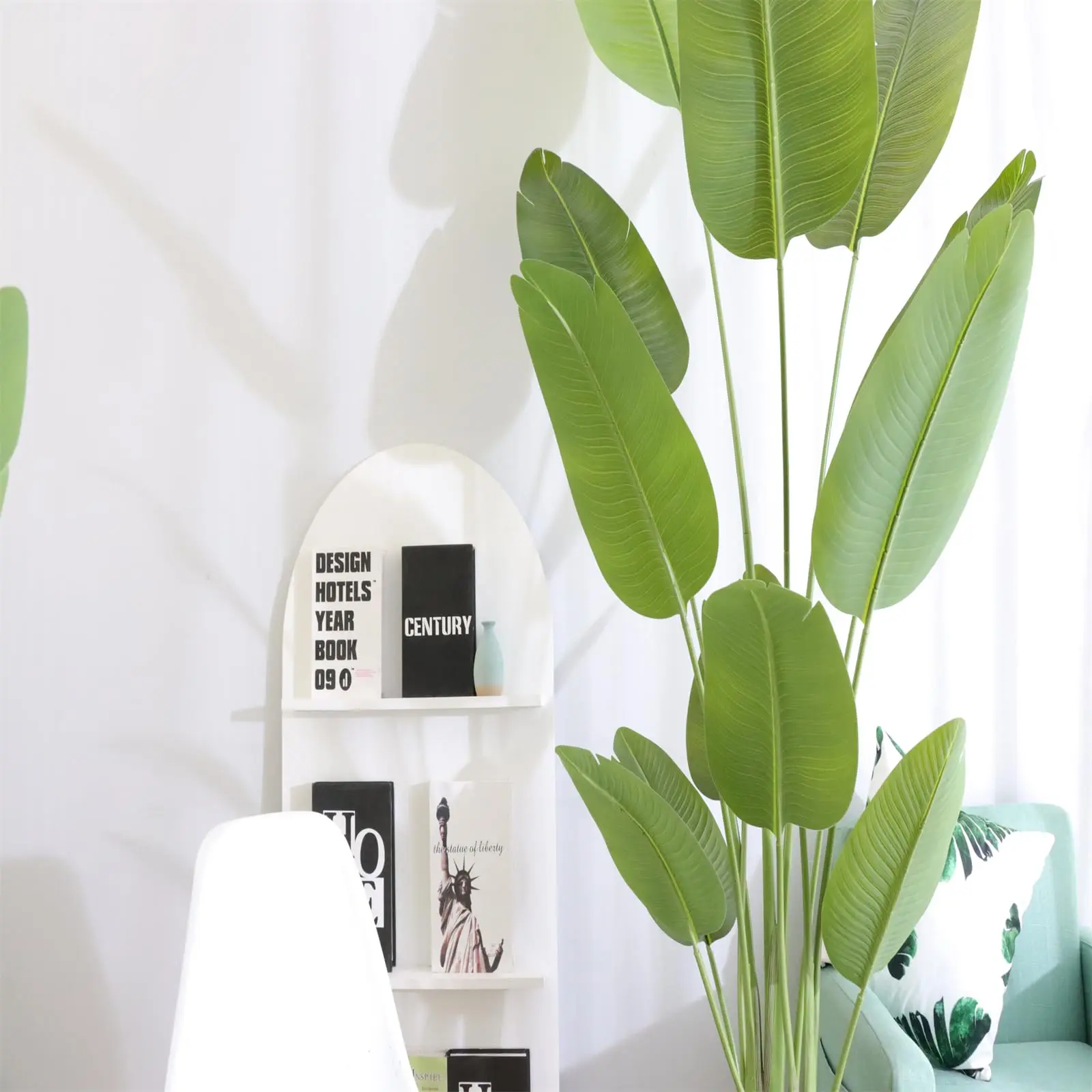 نباتات صناعية على شكل طائر الجنة، شجرة أوراق الموز الصناعية بطول 5 أقدام مع 9 أوراق، نباتات صناعية حديثة للديكور في وعاء للمكتب المنزلي