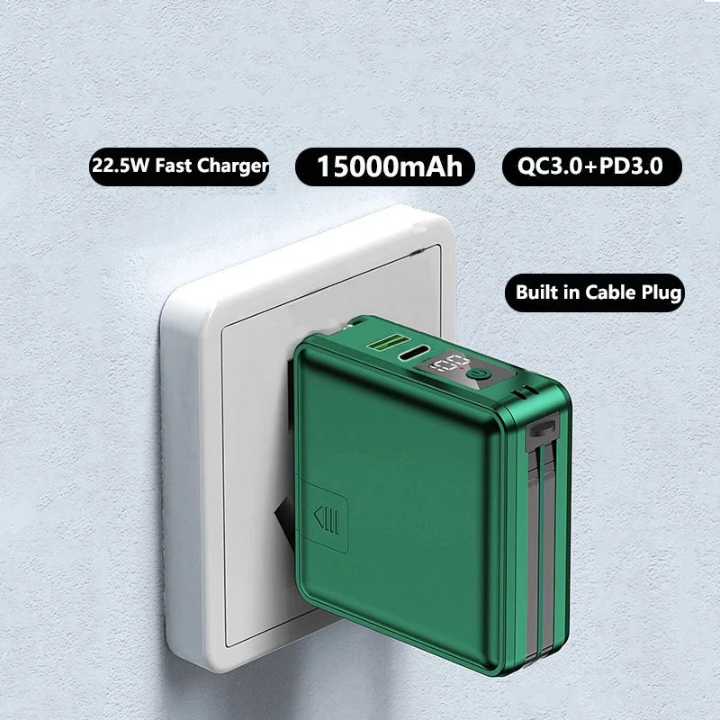 

5 in 1 Wireless Power Bank 15000mAh with AC Plug 22.5W Fast Charging for iPhone 16 Xiaomi Samsung Travel Wall Charger Powerbank