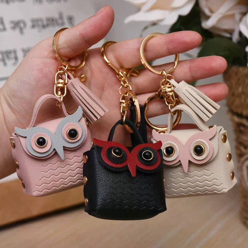 Cute Key Bag Owl Coin Purse Mini School Car Key Chain Pendant Lady Wallet Leather Purses Keychain No Lose Compact Carry