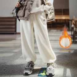 Maden Women's Autumn Winter Casual Pants With Plush Insulation And Fleece Sports Pants Knitted Straight Leg Pants