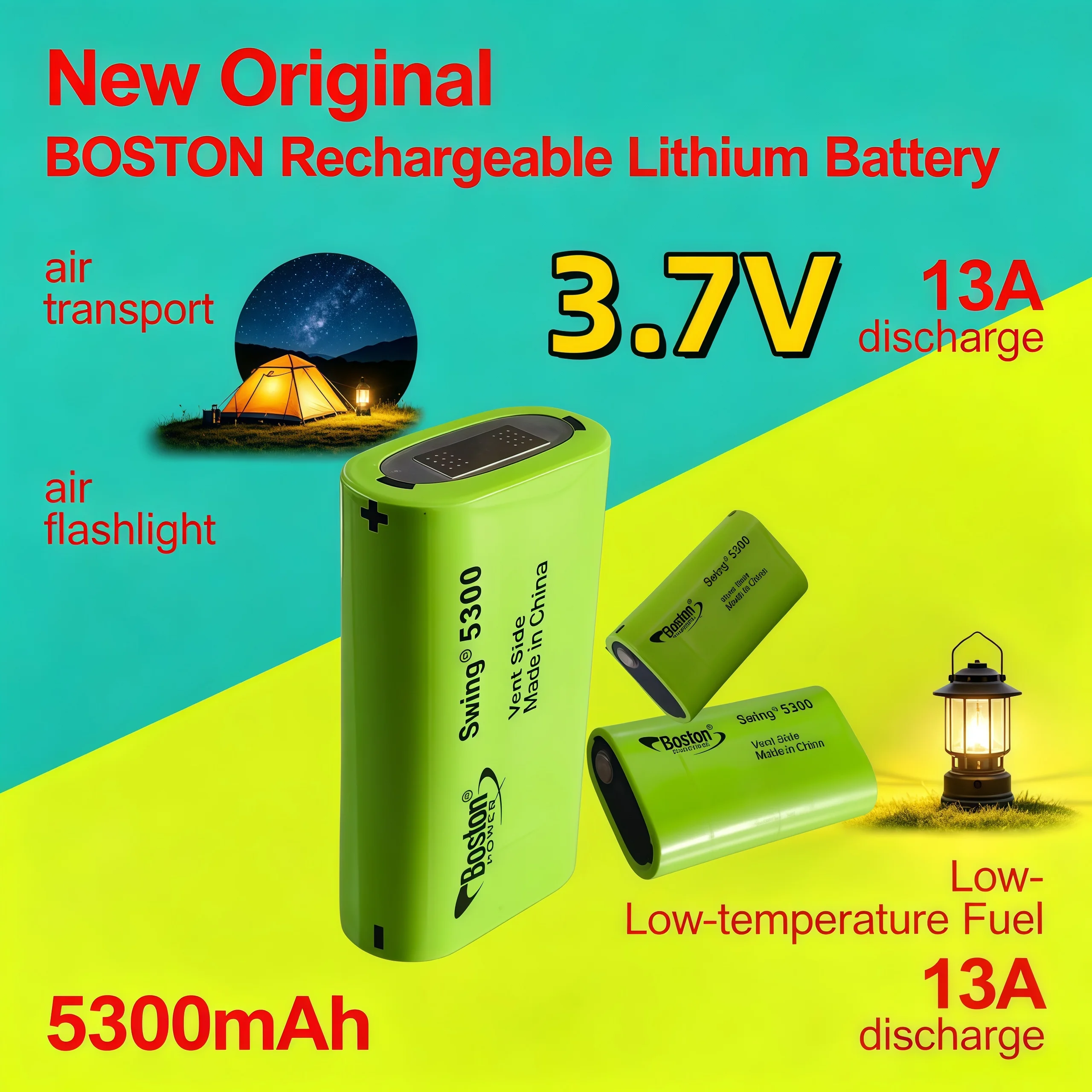 Original BOSTON 3.7V 5300mAh Rechargeable Lithium Battery 13A Discharge Low‑Temperature Fuel Cell for Flashlight Air Transport