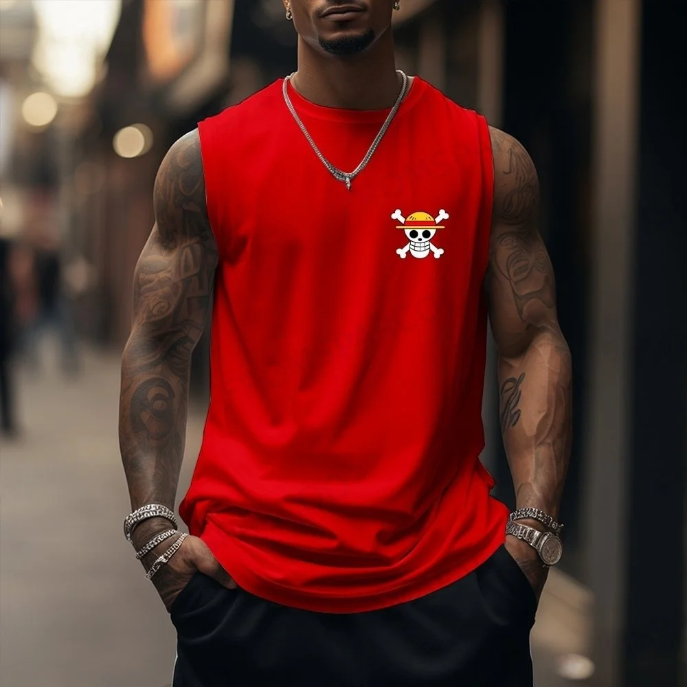 One Piece Men Vest Tank Top Monkey D. Luffy Summer Japanese Anime Spring and Autumn Sports Fitness Casual Fashion Sleeveless Top