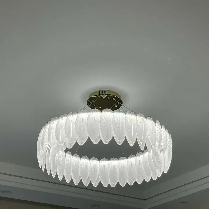 French cream wind, living room feather chandelier, modern simple living room main lamp, bedroom lamp Zhongshan lamp