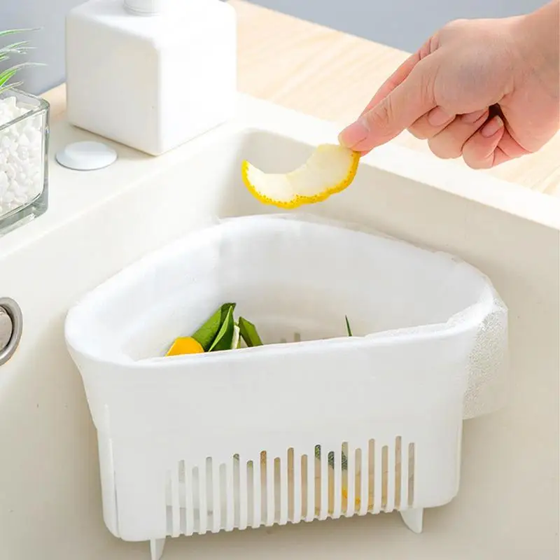 Kitchen Corner Drain Strainer Sink Filter Drain Basket And Non-woven Fabric Mesh Bag Prevent Sink Clogging Kitchen Accessories