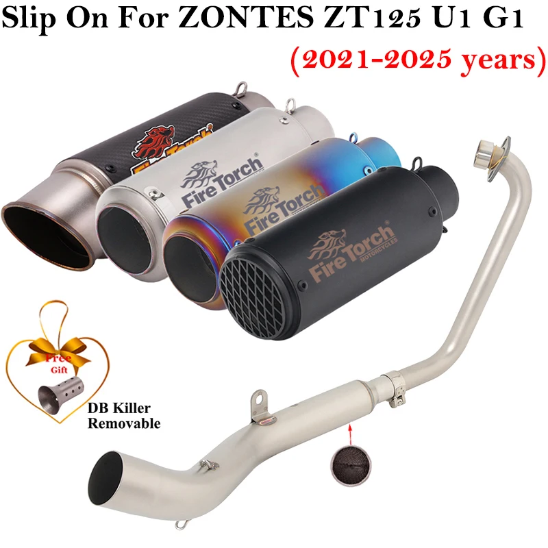 

Slip On For ZONTES ZT125 U1 G1 Z1 Z2 2021 - 2025 Motorcycle Exhaust Full System Front Link Pipe DB Killer Escape Tube Muffler