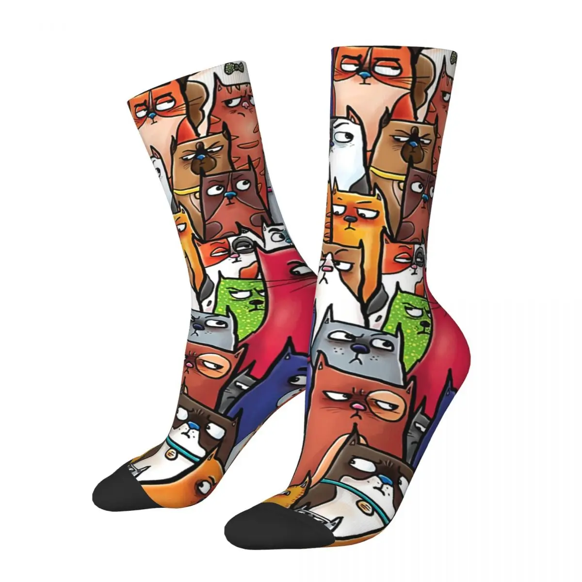 

Funny Happy Men's Socks Suspicious Kitties Vintage Harajuku Cat Hip Hop Casual Crew Crazy Sock Gift Pattern Printed