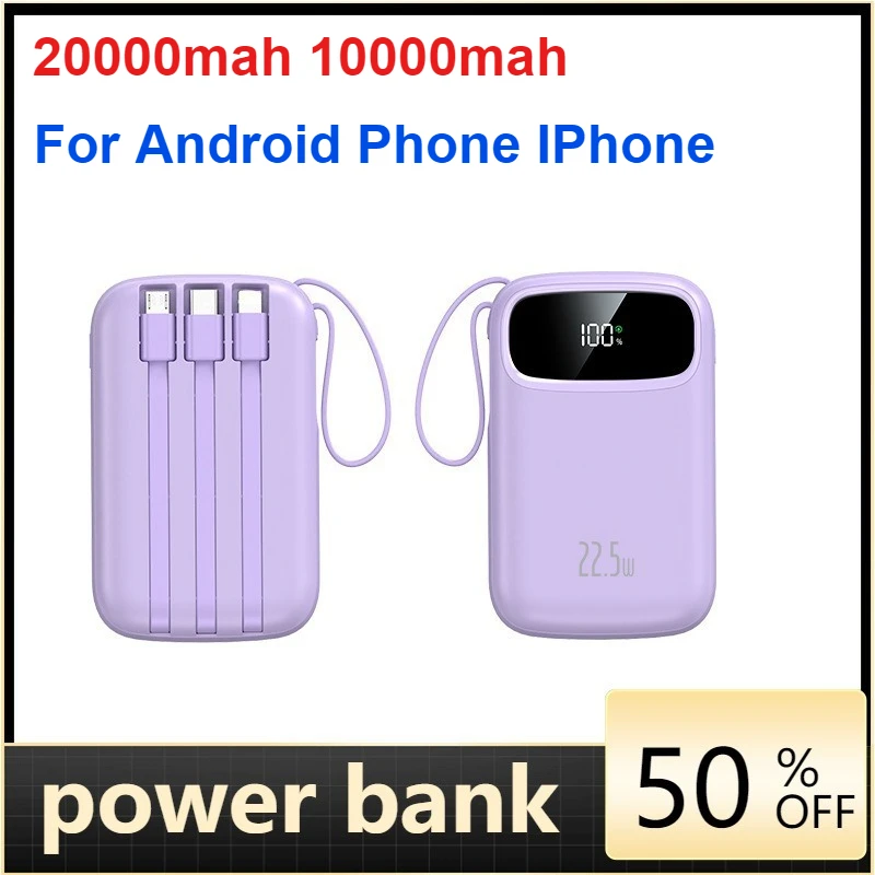 

Mini Super Fast Charge 20000mah 10000mah Power Bank for Android Phone IPhone Built-in Cable Slim Powerbank