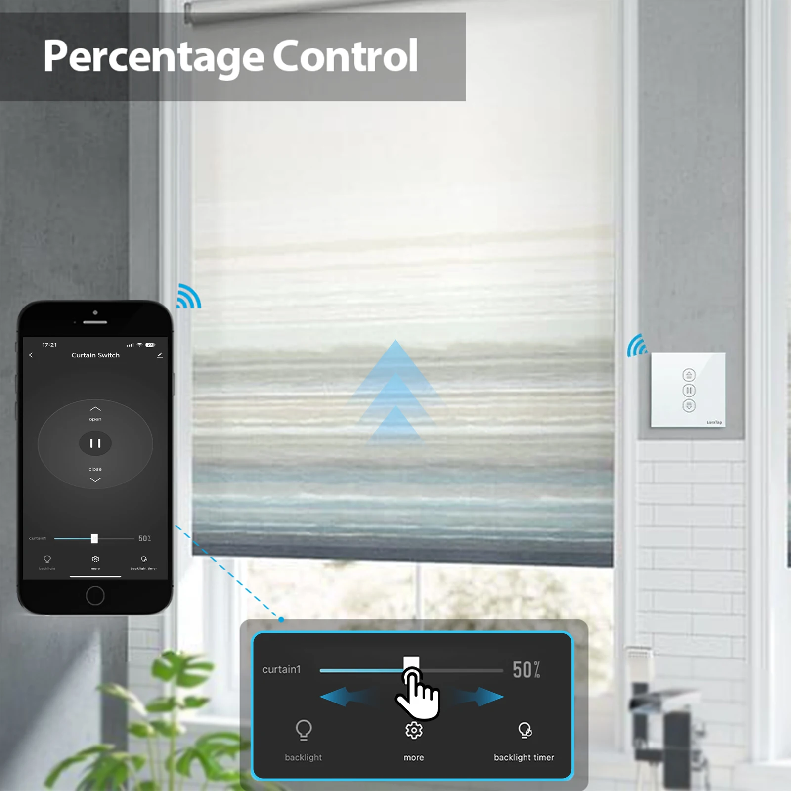 LoraTap 7th Generation Tuya Blinds Curtain Switch with Remote Control Percentage Operate work with Google Home Alexa Smart Life