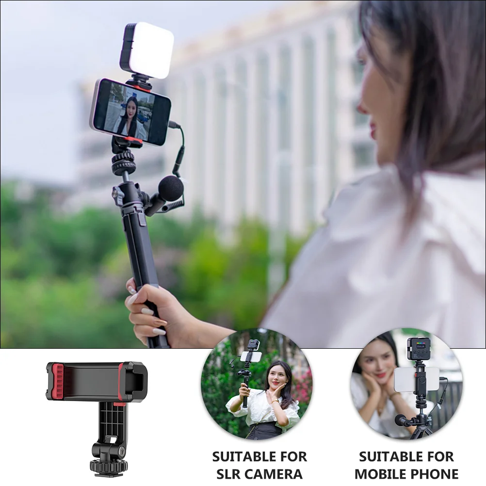 Double Head Mobile Phone Holder Tripod for Cell Smartphone Clip Adapter Mount with Cold Shoe Mounting Abs Rotates