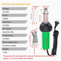 220V 1600W Electric Hot Air Plastic Welder Kit with Speed Nozzle Constant Temperature for Plastic Pipe Sheet Welding Repair