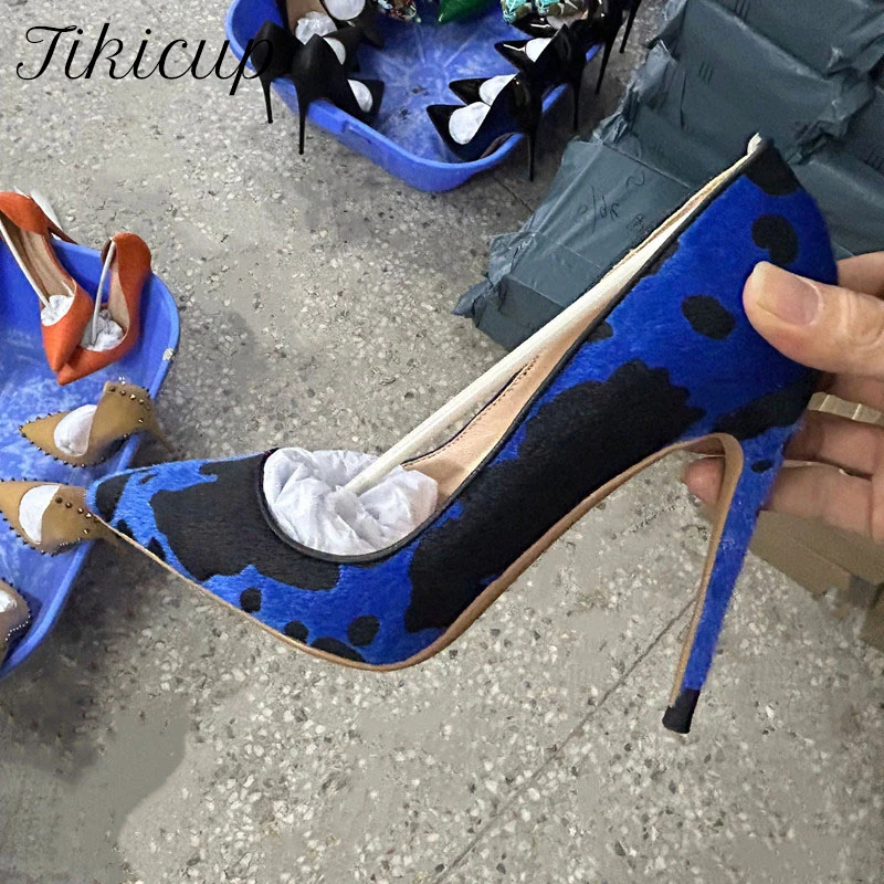 

Tikicup 2025 NEW Fashion Women Blue Leopard Pointy Toe High Heel Party Shoes Sexy Designer Ladies Stiletto Pumps 8cm 10cm 12cm