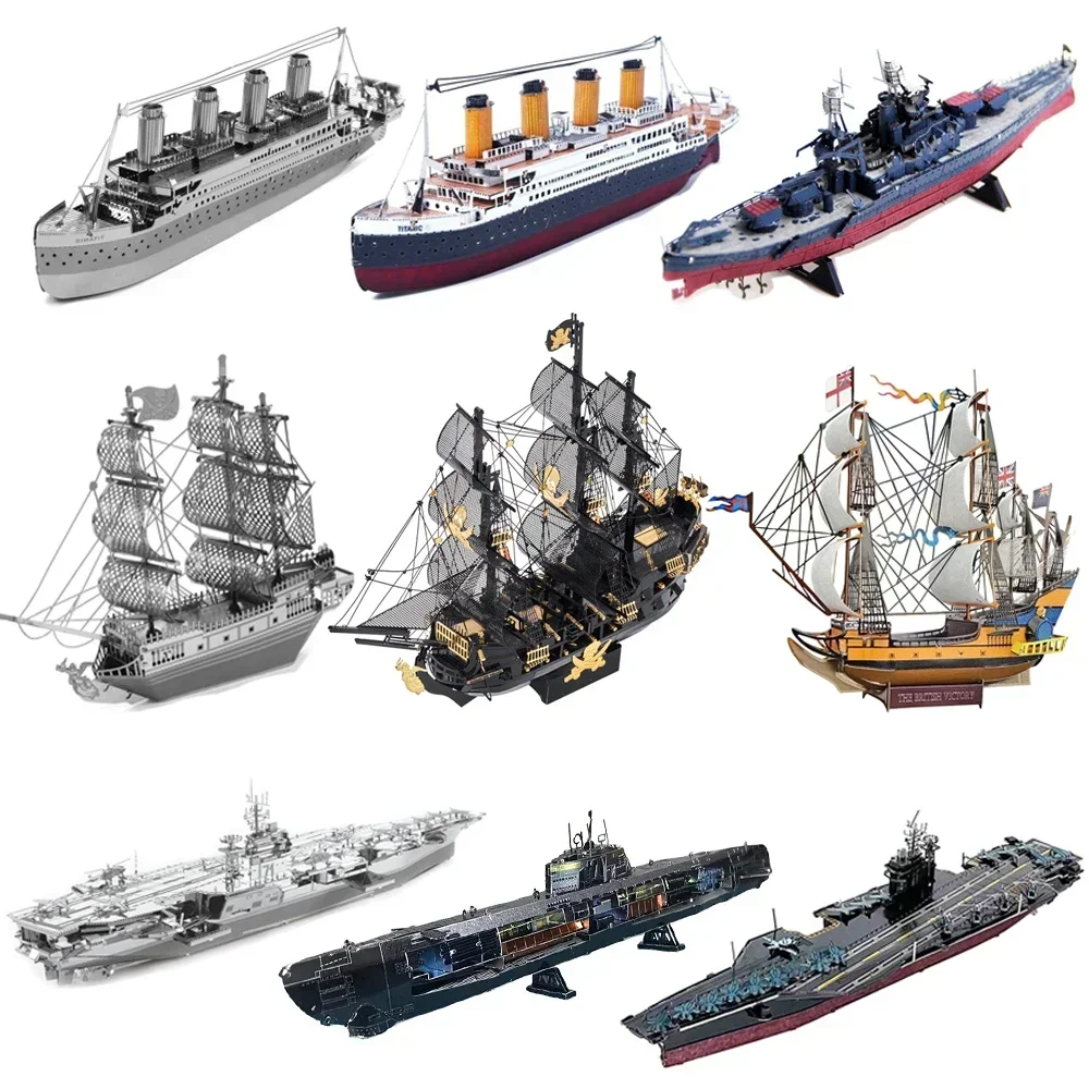 Rompecabezas de Metal 3D Multicolor Perla Negra barco en U XXI Titanic Golden Hind portaaviones buque de guerra ensamblar modelo rompecabezas