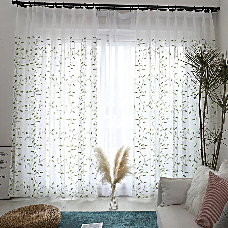 Embroidered Green Tulle Sheer Curtains for Living Room Bedroom Children Curtain for Window Ready-made Drapes Cortinas Rideaux