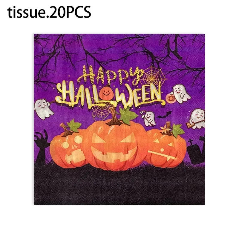 20Pcs 2Ply 33cm Halloween Napkins Pumpkin Ghost Zombie Hand Disposable Paper Napkins for Party Decor
