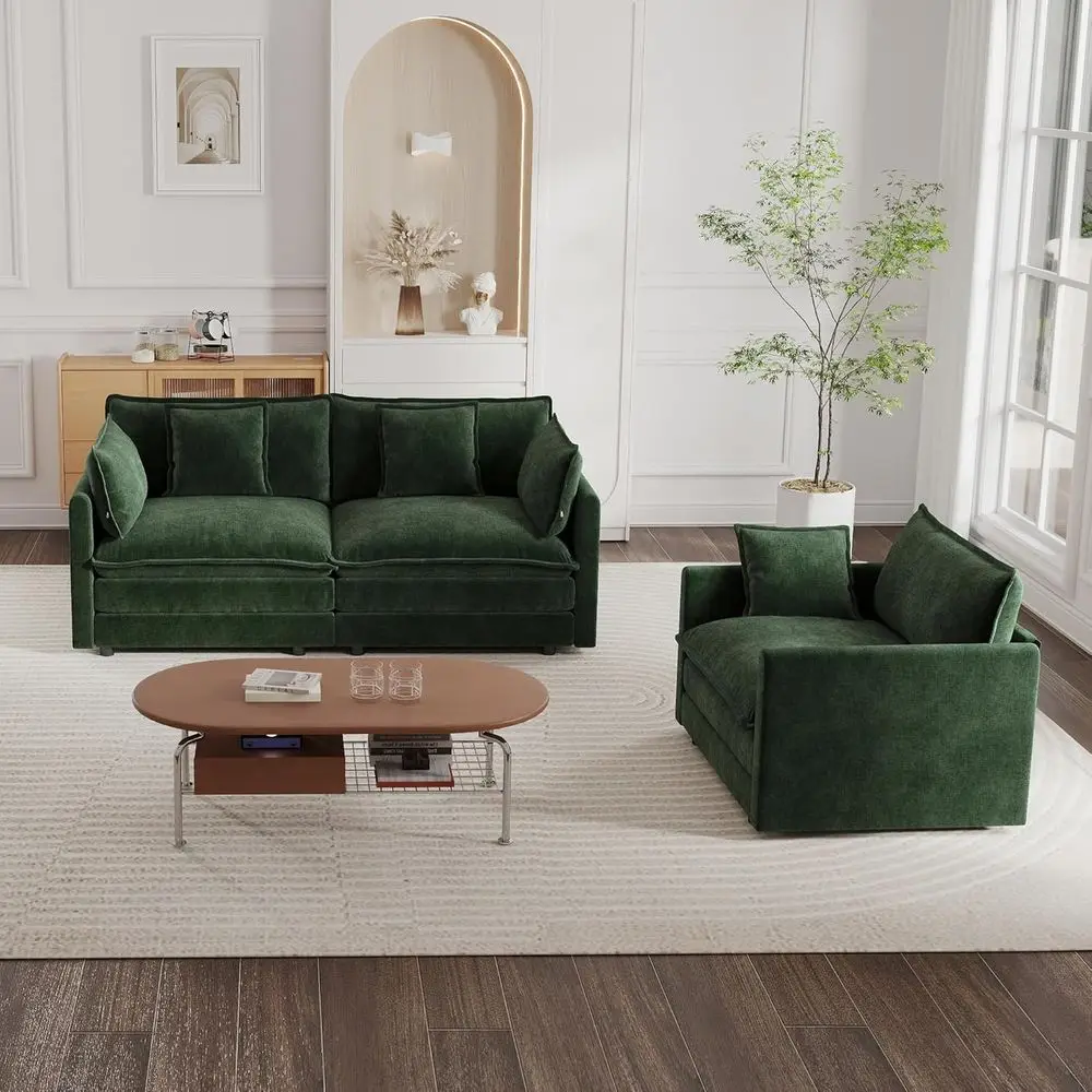 

2-Piece Loveseat and Sofa Armchair Set, Upholstered Chenille Cloud Couches for Living Room or Bedroom