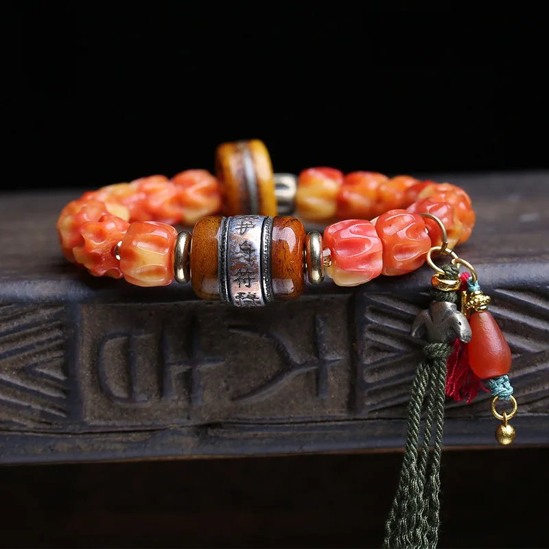 Natural Half-Blood Bracelet Men, Single-Loop Passion Seed Yak Bone Bead Accessory