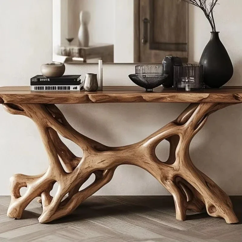 Handmade natural solid wood dining table retro console dining table farm desktop