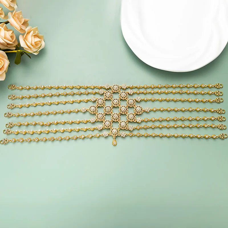 سلسلة رأس لحفلات الزفاف من الكريستال الذهبي على طراز المحكمة الرجعية العربية إكسسوار زفاف رائع للاحتفالات التقليدية