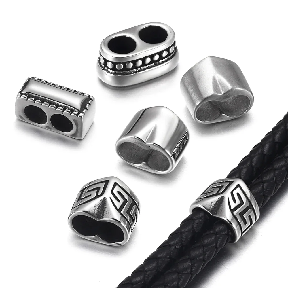 316L Stainless Steel Slide Beads Double Hole Fit 5mm Rope Jewelry Making DIY Men\'s Leather Bracelet Spacer Metal Charms