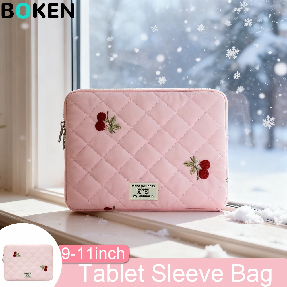 

Cute Cherry Embroidery Tablet Sleeve Bag for 9-11 inch for Xiaomi pad 6/6Pro iPad Air M2 Mini Fashionable Tablet Case for Women