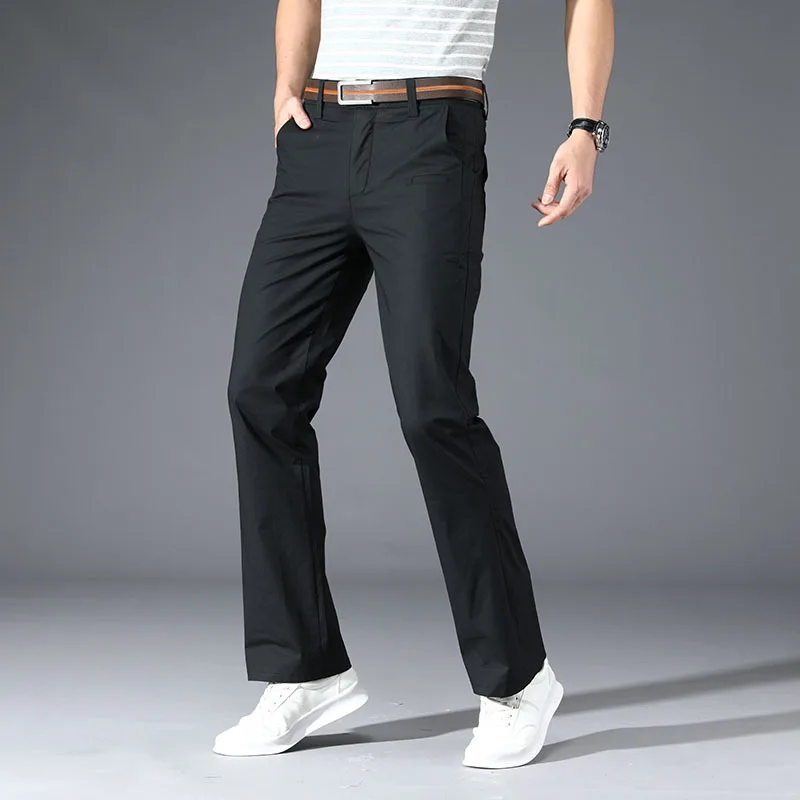 Summer Thin Mens Flared Pants Bootcut Boot Cut Cargo Pants Men Leg Fit Classic Flare Vintage Male Straight Trousers White Black