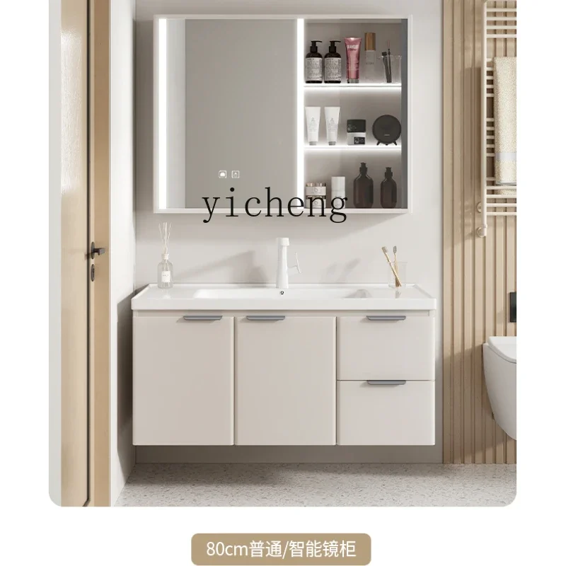 

ZC stainless steel bathroom cabinet with drawers ceramic integrated face wash basin cabinet combination