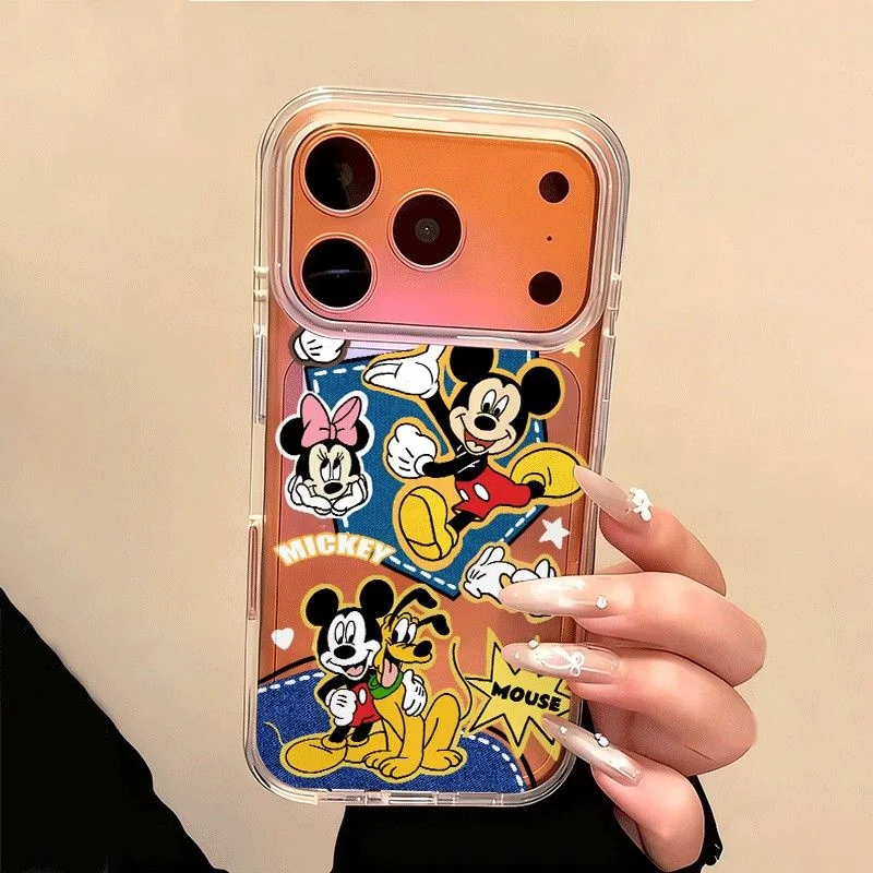 

Cute Mickey Face support Pluto Case For iphon 11 12 13 14 15 16 17 Pro Max Plus Air Minnie And Mickey Couple Set Anti-fall Cover