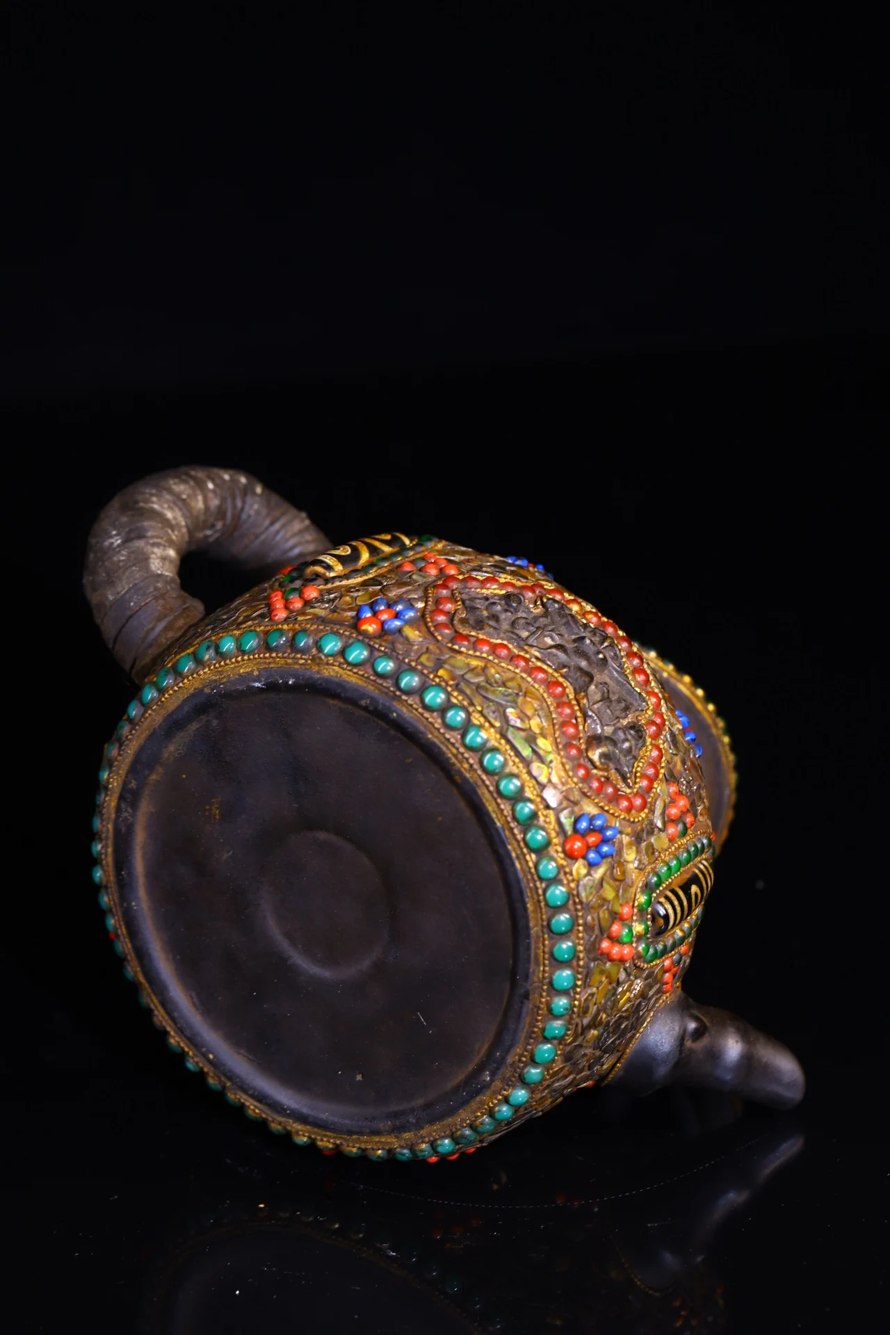 8 "مجموعة معبد التبت القديمة الأرجواني وعاء الطين إبريق الشاي فسيفساء جوهرة gZi الخرز قذيفة GARUDA بوذا وعاء الزبد غلاية إبريق الشاي