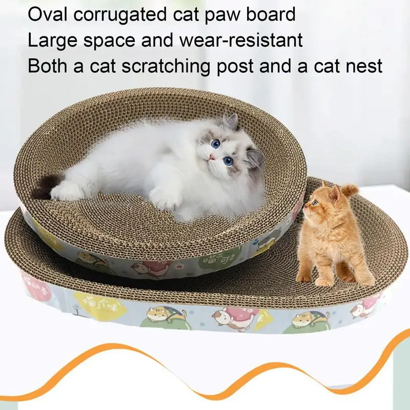 Oval Corrugated Cat Scratcher Cat Scrapers Round Oval Grinding Claw Toys For Cats Wear-Resistant Cat Bed Nest Cat Accessories