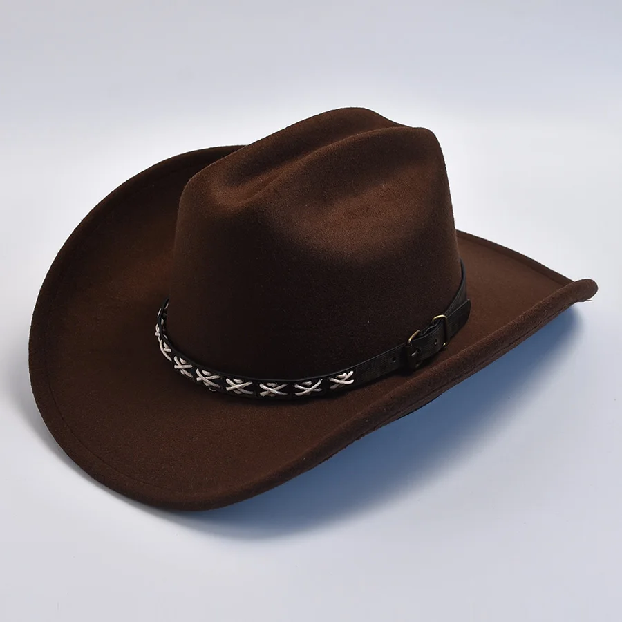 Chapeaux de Cowboy occidentaux Vintage à gros bords pour hommes et femmes, chapeau de Jazz en laine artificielle pour hommes et femmes