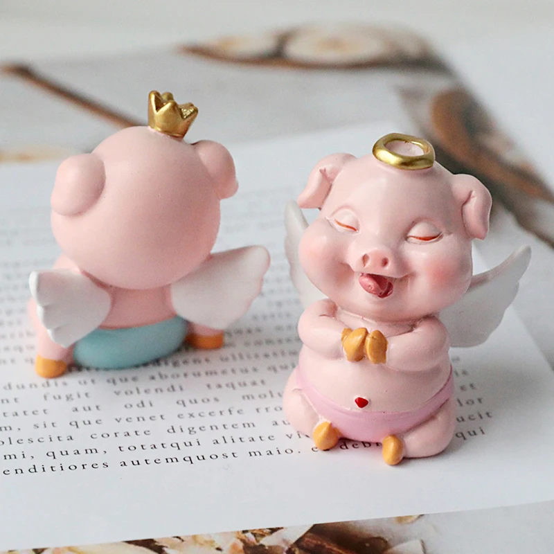 Cute Pig Cake Topper Ornament Children Day Baby Birthday Wings Angel Sleeping Wedding Party Dessert Baking Supplies Gifts