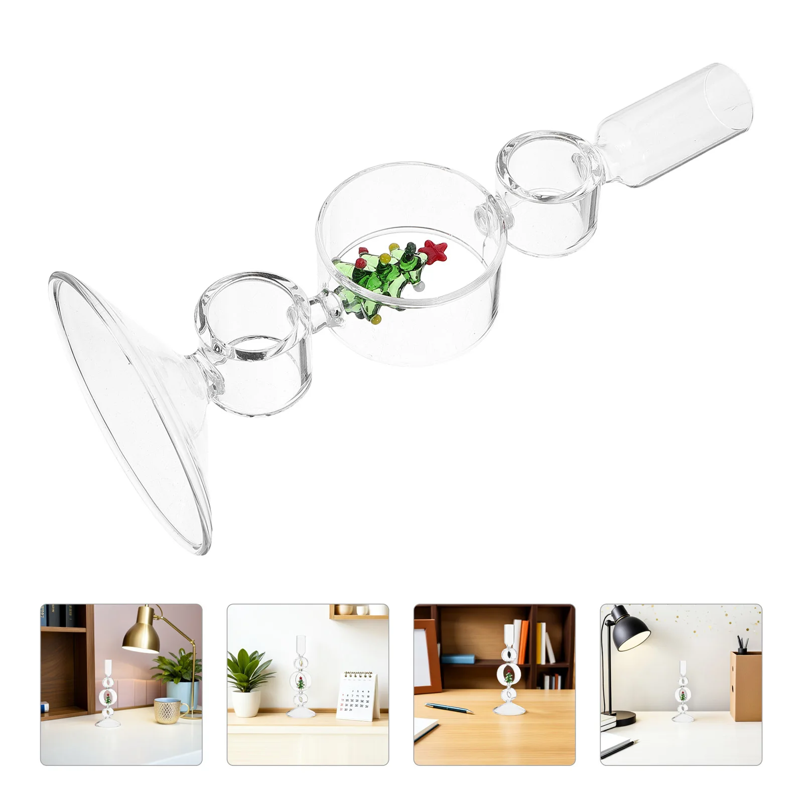 

Elegant Christmas Glass Candelabra - 8.45x3.34x0.98in Taper Stand for Wedding Party Table Decor Christmas Votive