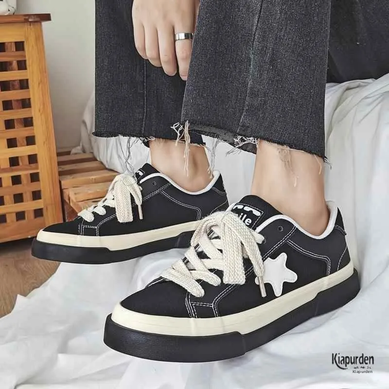 

Low-Top Men's Canvas Shoes Spring Summer New Style Thick Bottom Casual Sneakers Black Unisex Cloth Shoes Sports Trendy Footwear