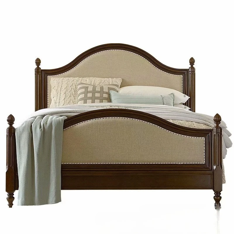 

American oak solid wood double bed 1.5 1.8 meters fabric soft bedroom fashion wedding bed