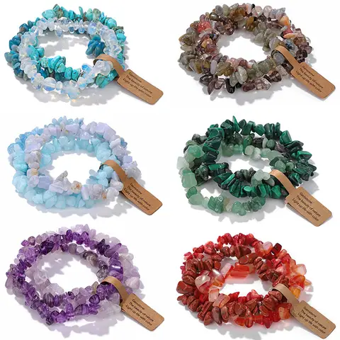 3 unids/set pulsera de piedras preciosas de cristal Natural 5-8mm amatistas irregulares chips de aguamarina pulseras de cuentas mujeres hombres joyería elástica