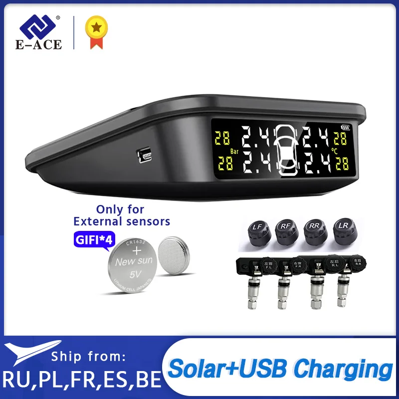 E-ACE K14 Tpms sensor Solar tire pressure monitoring system Alarm Tire Pressure Security Alarm Systems smart car systems