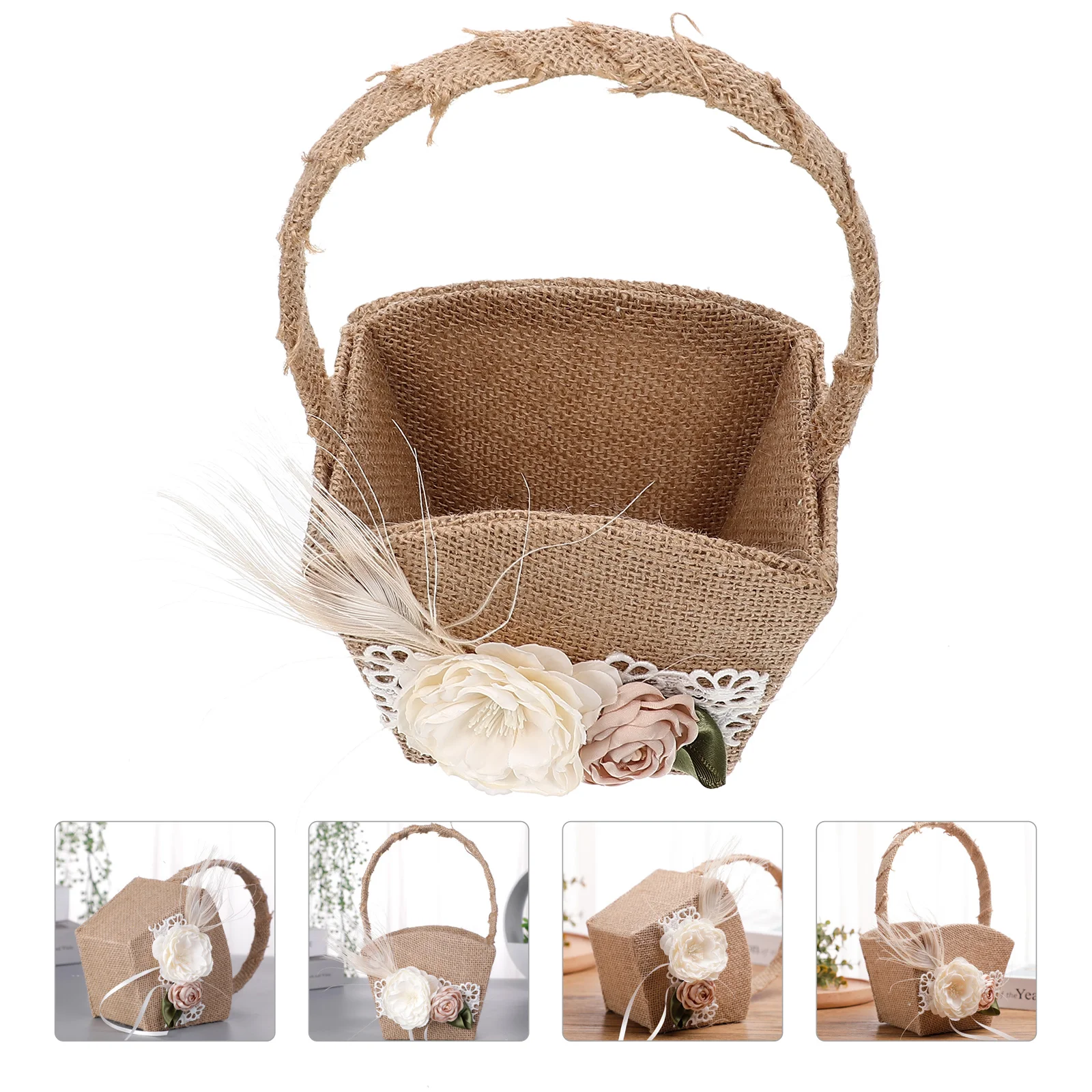 

Floral Bridal Petals Basket Wedding Ring Pillow Flower Girl for Gift Container Christmas Decoration